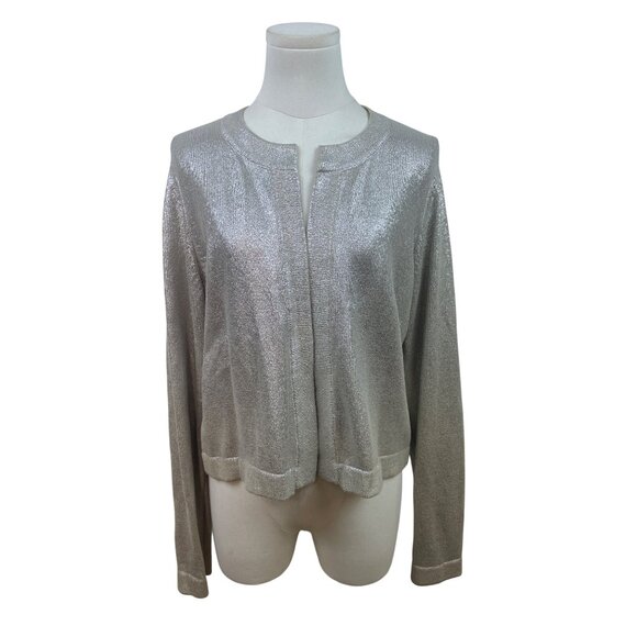 Chicos Womens Metallic Silver Open Front Cardigan Sweater Size 1 - Picture 1 of 6